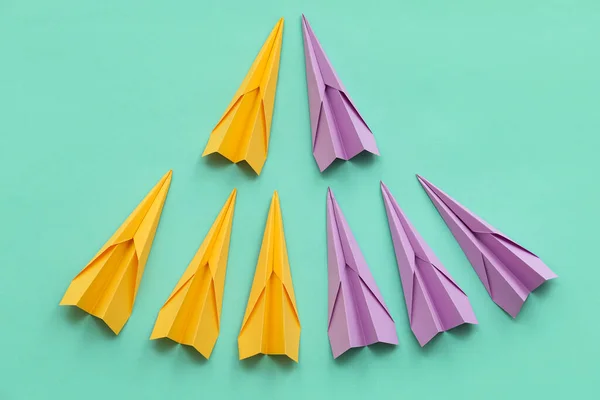 Colorful Paper Planes Blue Background —  Fotos de Stock