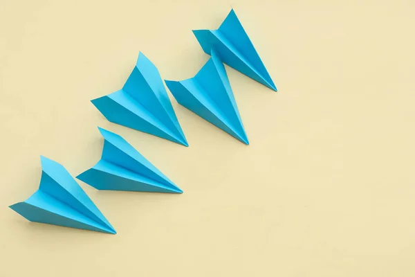 Blue Paper Planes Beige Background — Stock Photo, Image