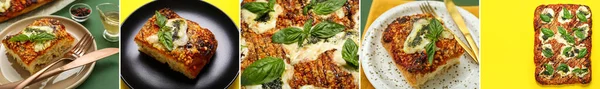 Set Von Leckeren Italienischen Kuchen Auf Farbigem Hintergrund — Stockfoto