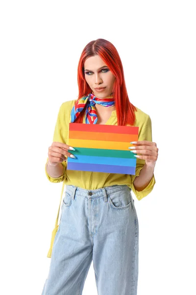 Stylowa Transseksualistka Flagą Lgbt Białym Tle — Zdjęcie stockowe