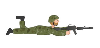 Beyaz arka planda tüfeği olan asker.