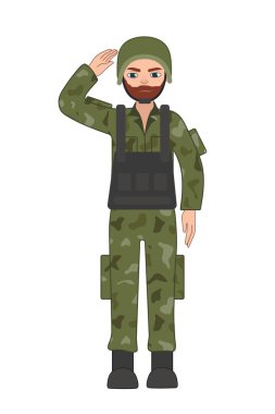 Beyaz arka planda kamuflaj lı asker selamlama