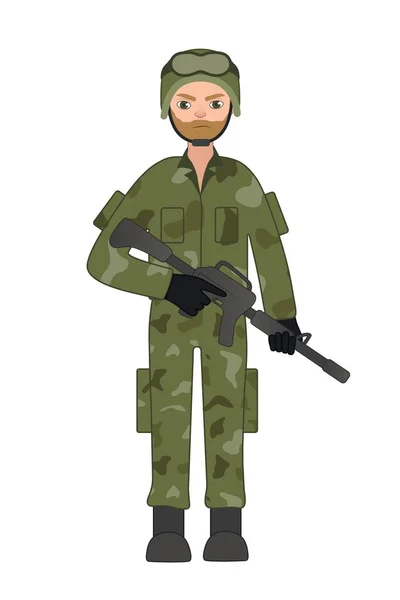 Soldat Avec Fusil Sur Fond Blanc — Image vectorielle