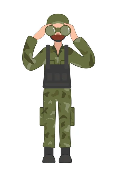 Soldat Avec Jumelles Sur Fond Blanc — Image vectorielle