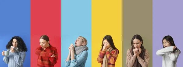 Verzameling Van Zieke Hoesten Mensen Kleur Achtergrond — Stockfoto