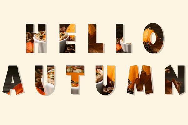 Text Hello Autumn Světlém Pozadí — Stock fotografie