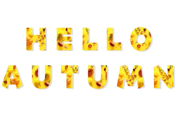 Text Hello Autumn Bílém Pozadí — Stock fotografie