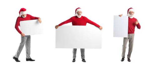 Людина Санта Каті Чистим Плакатом Білому Тлі — стокове фото