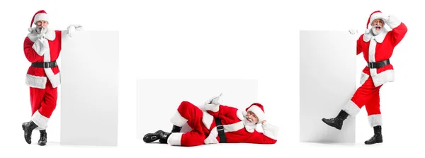 Sada Santa Claus Prázdným Plakátem Bílém Pozadí — Stock fotografie