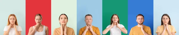 Tiroit Bezini Renk Arkaplanına Göre Kontrol Eden Bir Grup Insan — Stok fotoğraf