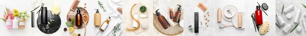 Collage Productos Cosméticos Baño Sobre Fondo Blanco — Foto de Stock