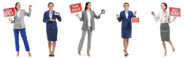 Conjunto Agentes Imobiliários Femininos Isolados Branco — Fotografia de Stock