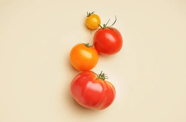 Ripe tomatoes on color background