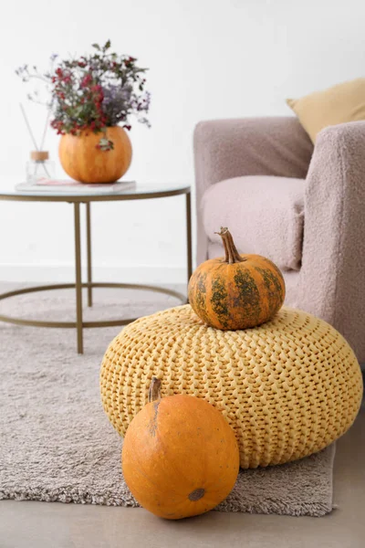 Pouf Fresh Pumpkins Light Living Room — Stock Photo, Image