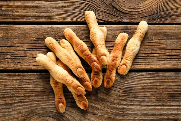 Halloween Bruxa Dedo Biscoitos Fundo Madeira — Fotografia de Stock