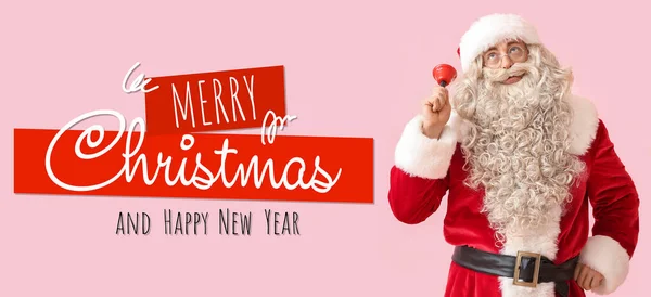 Santa Claus Bell Pink Background Merry Christmas Happy New Year — Stock Photo, Image
