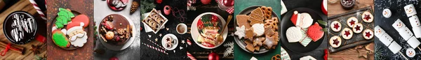 Colagem Sobremesas Tradicionais Natal Mesa — Fotografia de Stock
