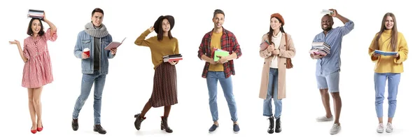 Collage Young People Books White Background — Stock Photo, Image