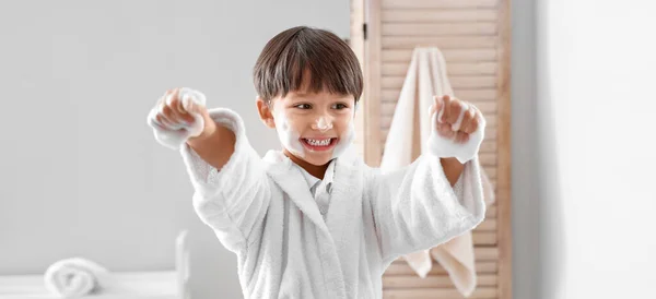 Happy Little Boy Washing Hands Bathroom — Stock Photo, Image