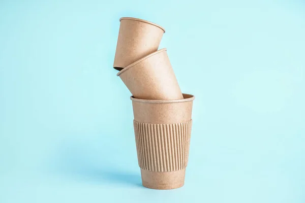 Stack Paper Cups Color Background — Stock Photo, Image