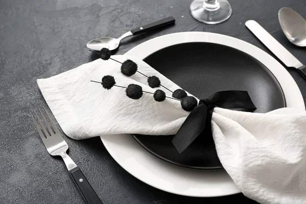 Stylish Elegant Table Setting Dark Background Closeup — Stock Photo, Image