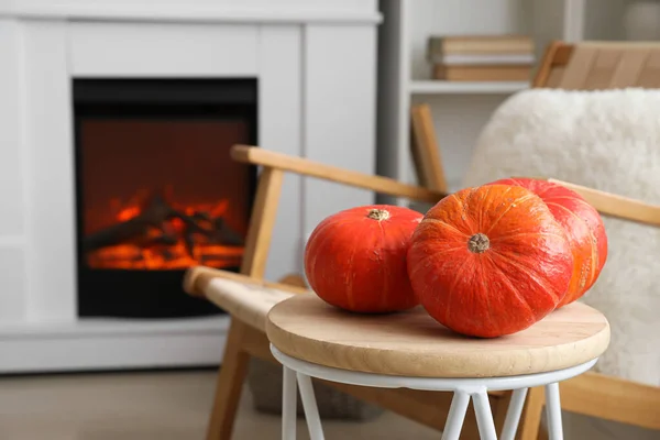 Fresh Pumpkins Table Living Room Closeup — Stock Photo, Image