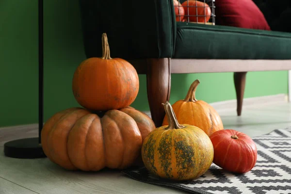 Fresh Pumpkins Floor Living Room Closeup — Stock Photo, Image