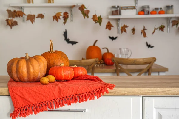 Halloween Pumpkins Napkin Counter Kitchen — Stock Photo, Image
