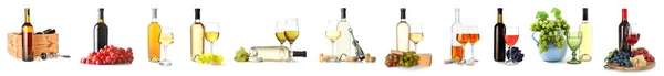 Set Diferentes Vinos Aislados Blanco —  Fotos de Stock