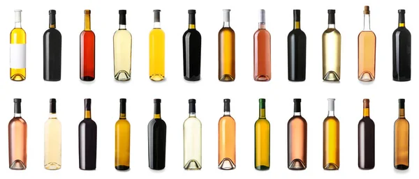 Set Bottles Different Kinds Wine White Background — Stock Photo, Image