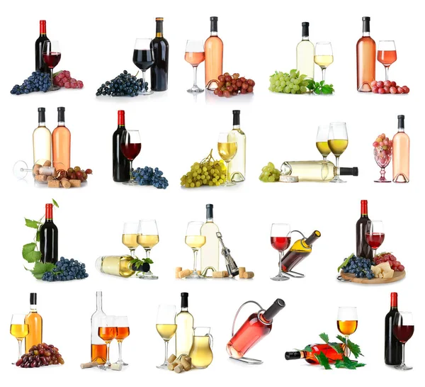 Set Different Wine Isolated White — Stock Photo, Image