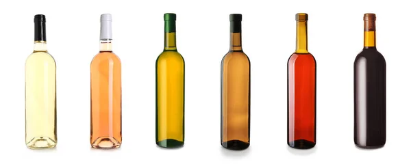 白を基調としたワインの種類の異なるボトルのセット — ストック写真