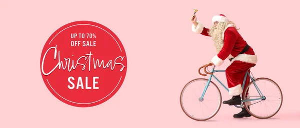 Άγιος Βασίλης Bell Ιππασία Ποδήλατο Και Κείμενο Χριστουγεννα Πωληση Ροζ — Φωτογραφία Αρχείου