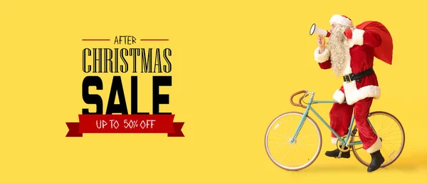 Άγιος Βασίλης Μεγάφωνο Ποδήλατο Ιππασίας Και Κείμενο Χριστουγεννα Πωληση Κίτρινο — Φωτογραφία Αρχείου