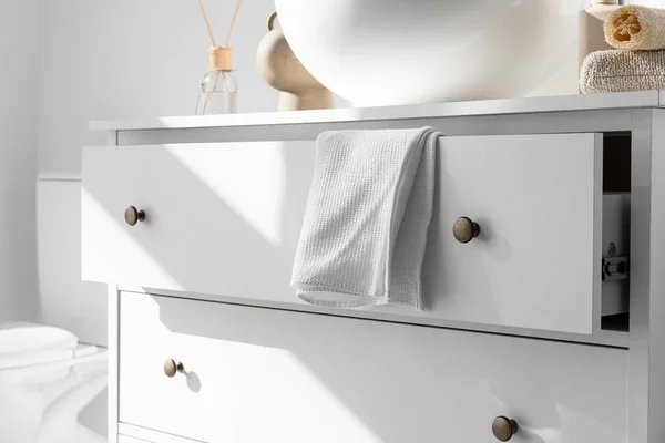 Chest Drawers Bath Accessories Closeup — Stock Photo, Image