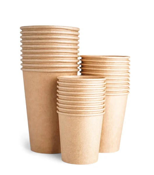 Stacks Paper Cups White Background Closeup — Stock Photo, Image