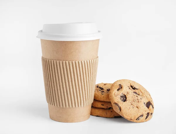 Paper Cup Tasty Cookies White Background — Stock Photo, Image