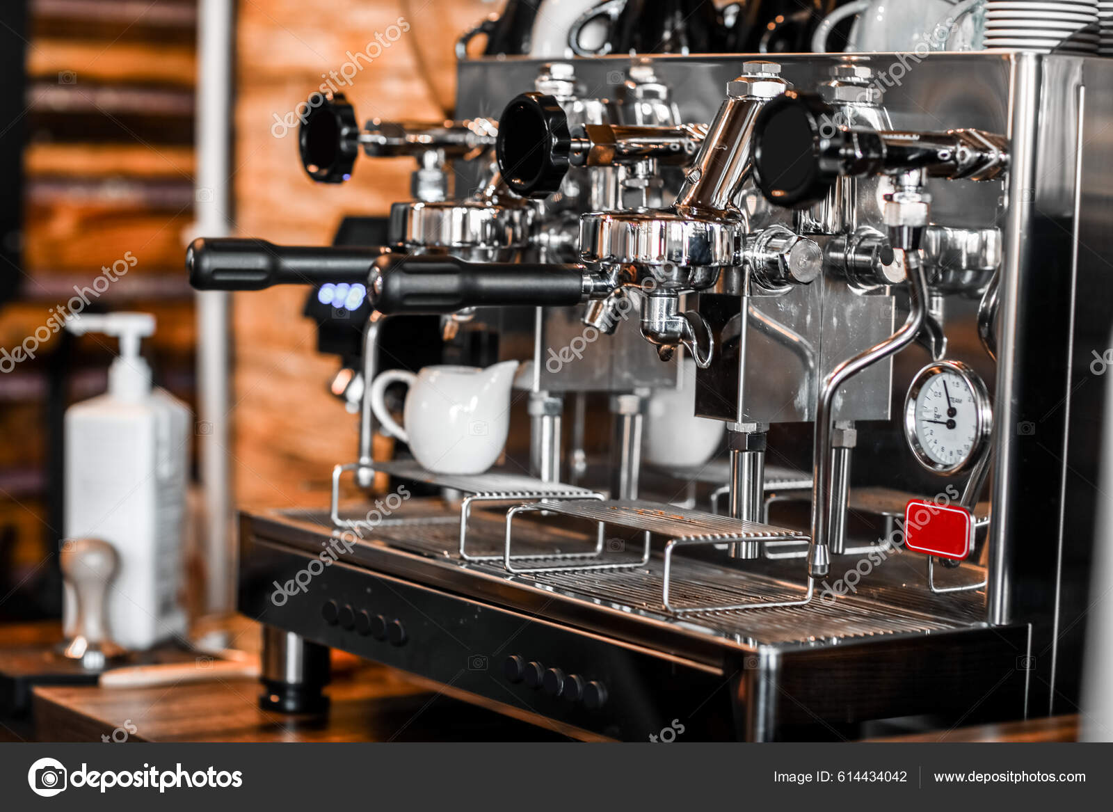 Modern Coffee Machine Table Cafe Closeup Stock Photo by ©serezniy 614434042