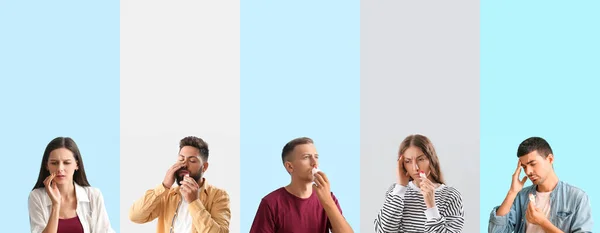 Verschiedene Menschen Mit Nasenbluten Auf Farbigem Hintergrund — Stockfoto