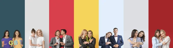 Group Happy Gay Lesbian Transgender Couples Color Background — стоковое фото