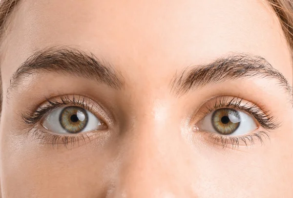 Young Woman Beautiful Hazel Eyes White Background Closeup — Stock Photo, Image