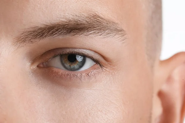 Homem Com Belos Olhos Fundo Branco Close — Fotografia de Stock