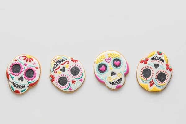 Biscoitos Forma Crânio Fundo Branco Dia Muertos — Fotografia de Stock