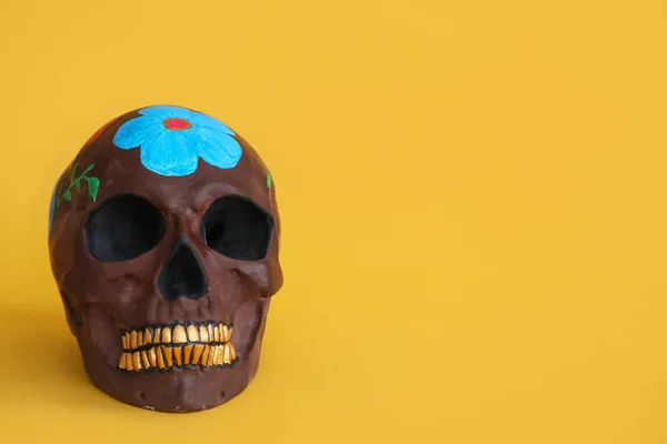 Череп Помаранчевому Тлі Зображений Мексиканському День Мертвих Dia Muertos — стокове фото
