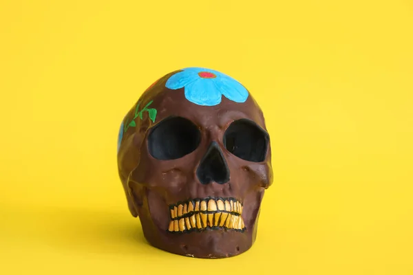 Painted Skull Mexico Day Dead Dia Muertos Yellow Background — Stock Photo, Image