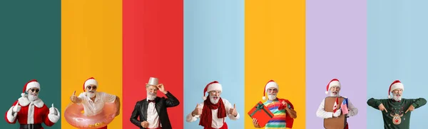 Set Med Cool Santa Claus Färgglada Bakgrund — Stockfoto