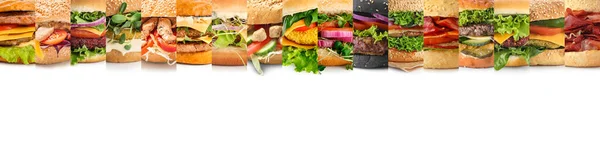 Kolaż Smacznych Hamburgerów Białym Tle Miejscem Tekst — Zdjęcie stockowe