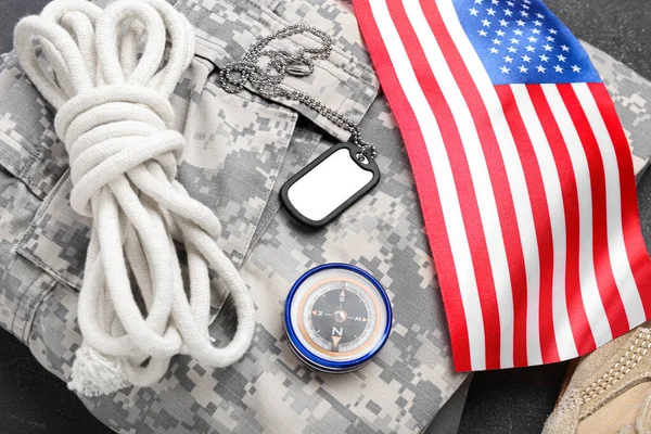 Military Set Uniform National Flag Usa Closeup — Stock Photo, Image