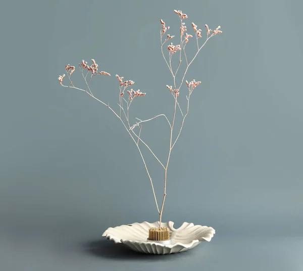 Stand Beautiful Ikebana Grey Background — Stock Photo, Image
