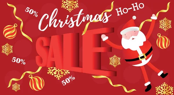 赤い背景にサンタクロースとクリスマス販売のための広告バナー — ストックベクタ